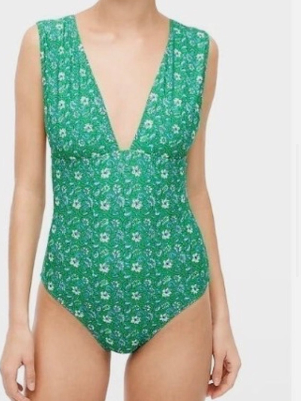 NWOT J. Crew jade green floral plunge suit with full back coverage - medium